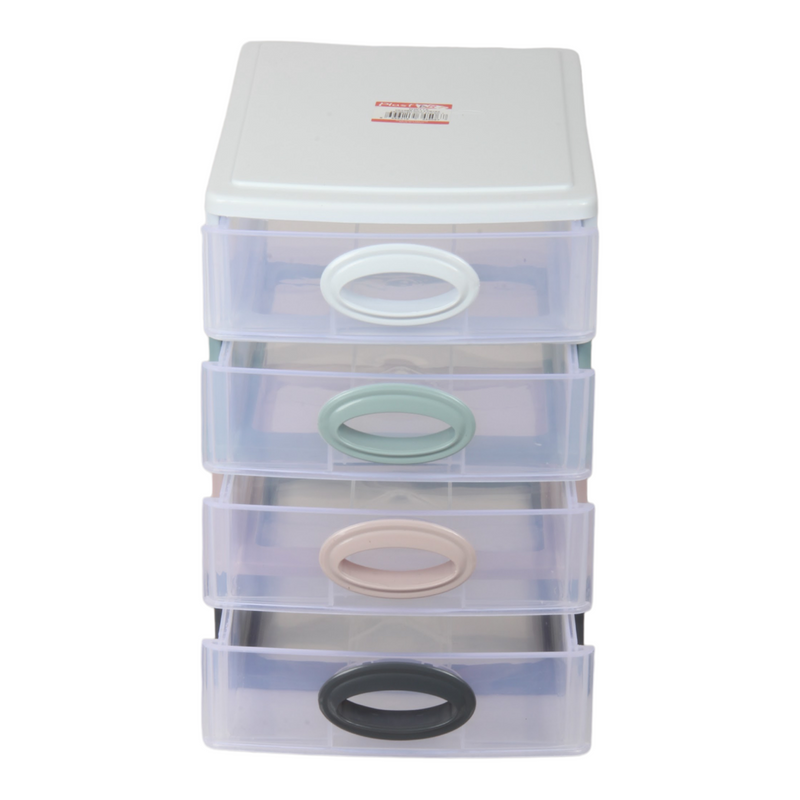 4 Tier Drawer Storage Unit. Transparent Desktop Drawer.