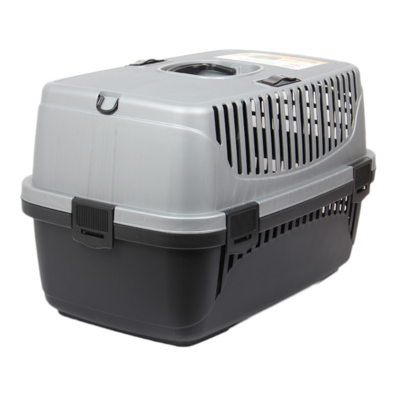 Plastic Pet Carrier. Pet Carrying Case. (Black & Grey)