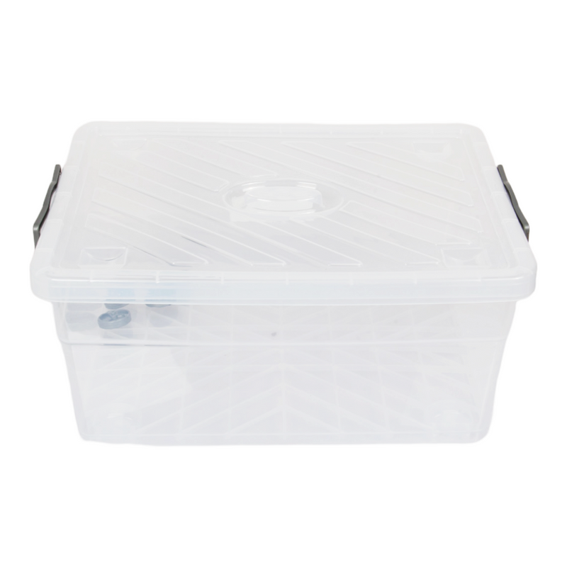 Wheeled Storage Box with Lid. (40L) Plastic Stackable Organizing Box. (Clear)