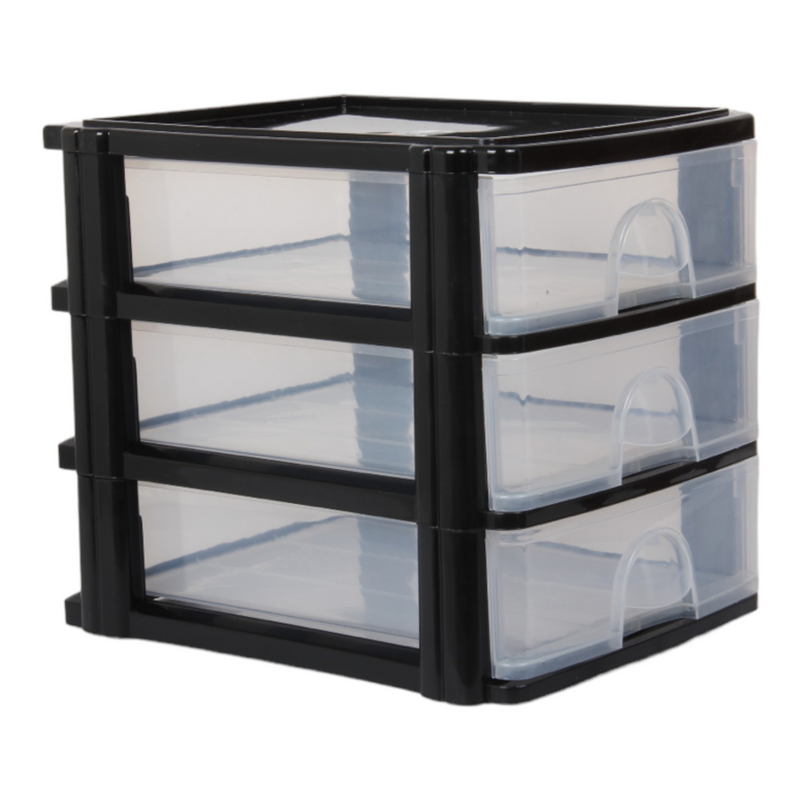 A4 Size Storage Drawers. 3 Tier Desktop Organiser. (Black)