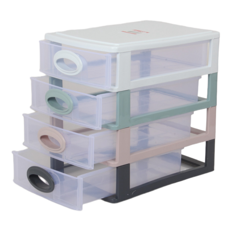 4 Tier Drawer Storage Unit. Transparent Desktop Drawer.