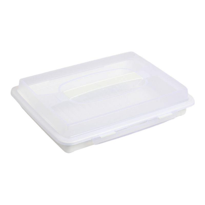 Rectangular Cake Carrier. Plastic Food Storage Box. (33.5x6.5x26cm)(White)