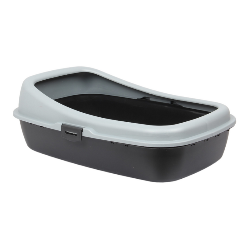Cat Litter Tray. Big Open Cat Litter Box Tray. (Black & Grey)