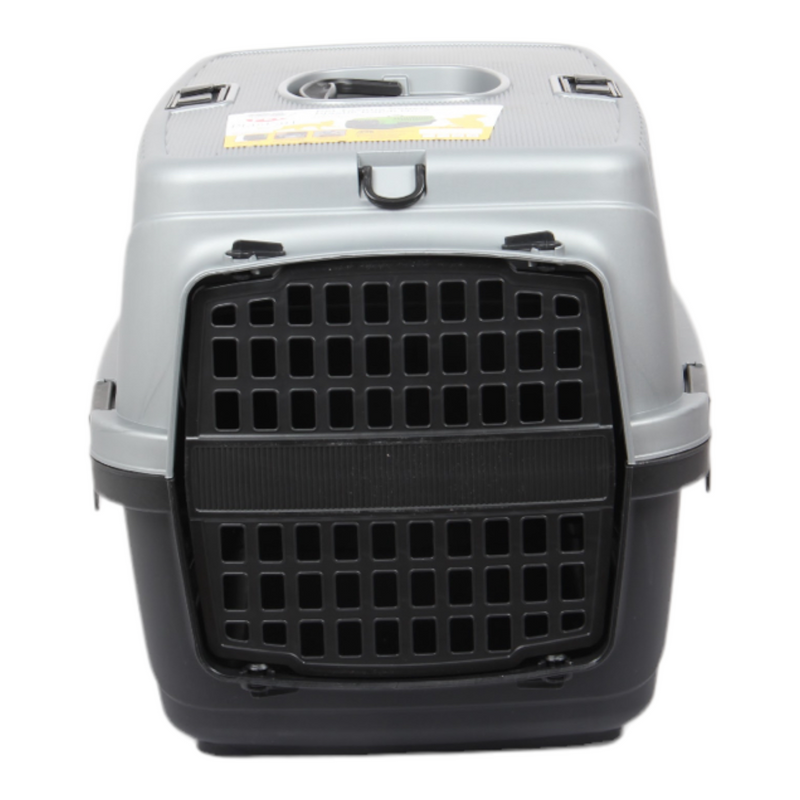 Plastic Pet Carrier. Pet Carrying Case. (Black & Grey)