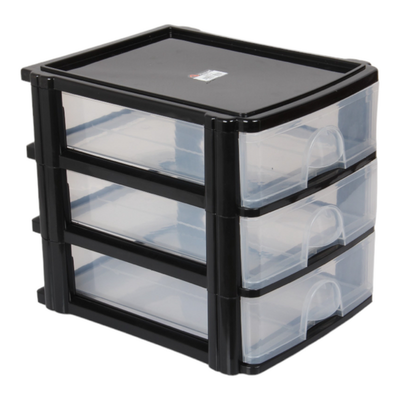 A4 Size Storage Drawers. 3 Tier Desktop Organiser. (Black)