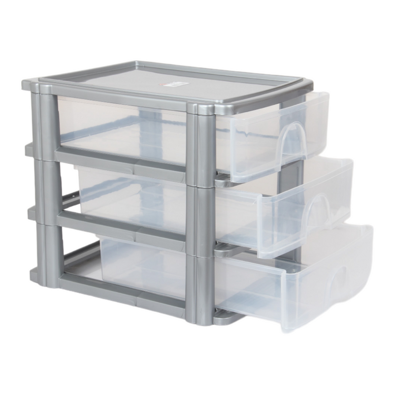A4 Size Storage Drawers. 3 Tier Desktop Organiser. (Grey)