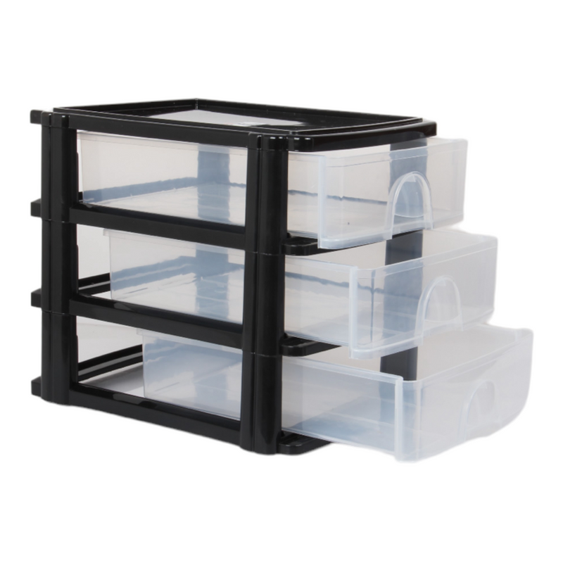 A4 Size Storage Drawers. 3 Tier Desktop Organiser. (Black)