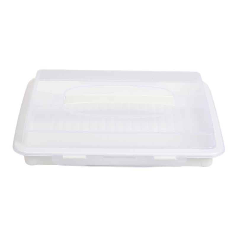 Rectangular Cake Carrier. Plastic Food Storage Box. (33.5x6.5x26cm)(White)