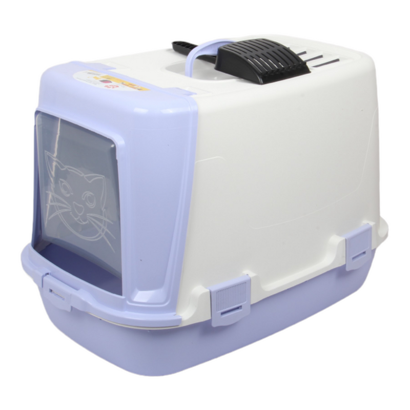 Pet Hooded Litter Tray Box with Scoop. Carbon Filter Litter Box.