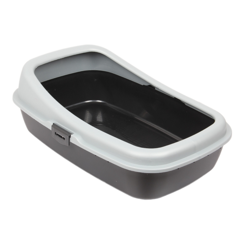 Cat Litter Tray. Big Open Cat Litter Box Tray. (Black & Grey)