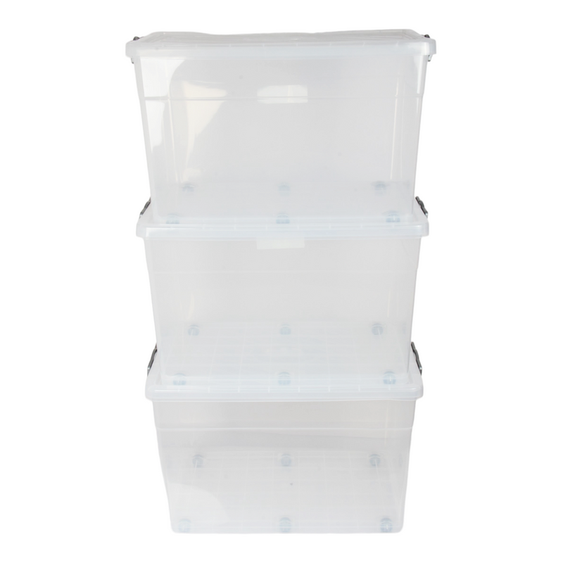 70 Litre Extra Large Storage Box with Lid. Wheeled Organizing Box. Stackable Box.
