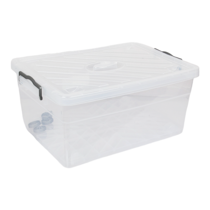 Wheeled Storage Box with Lid. (40L) Plastic Stackable Organizing