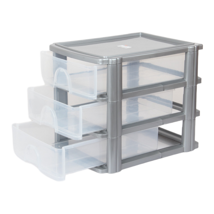 A4 Size Storage Drawers. 3 Tier Desktop Organiser. (Grey)