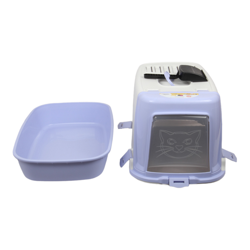 Pet Hooded Litter Tray Box with Scoop. Carbon Filter Litter Box.