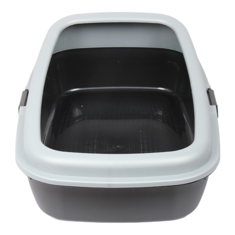 Cat Litter Tray. Big Open Cat Litter Box Tray. (Black & Grey)