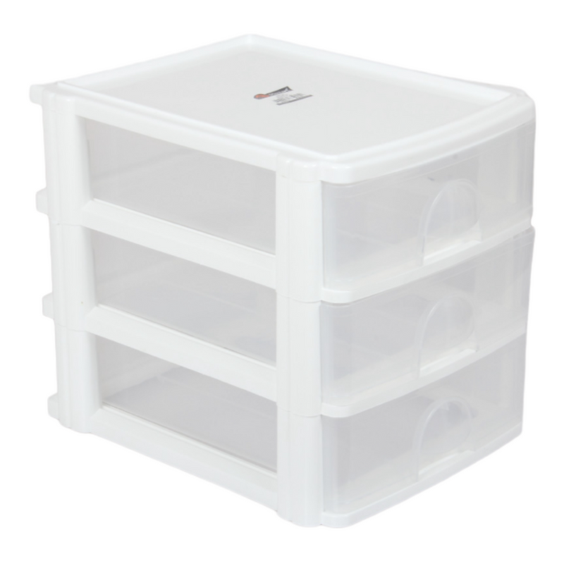 A4 Size Storage Drawers. 3 Tier Desktop Organiser. (White)