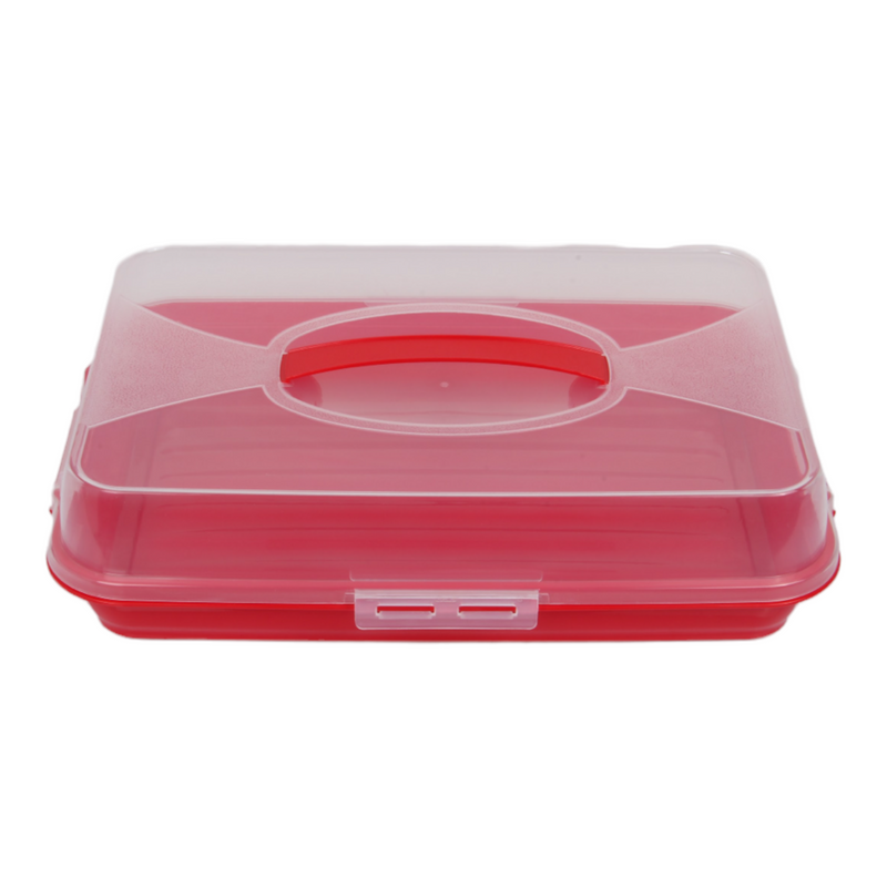 Rectangular Cake Carrier. Plastic Food Storage Box. (44.5x10.5x31cm)(Red)