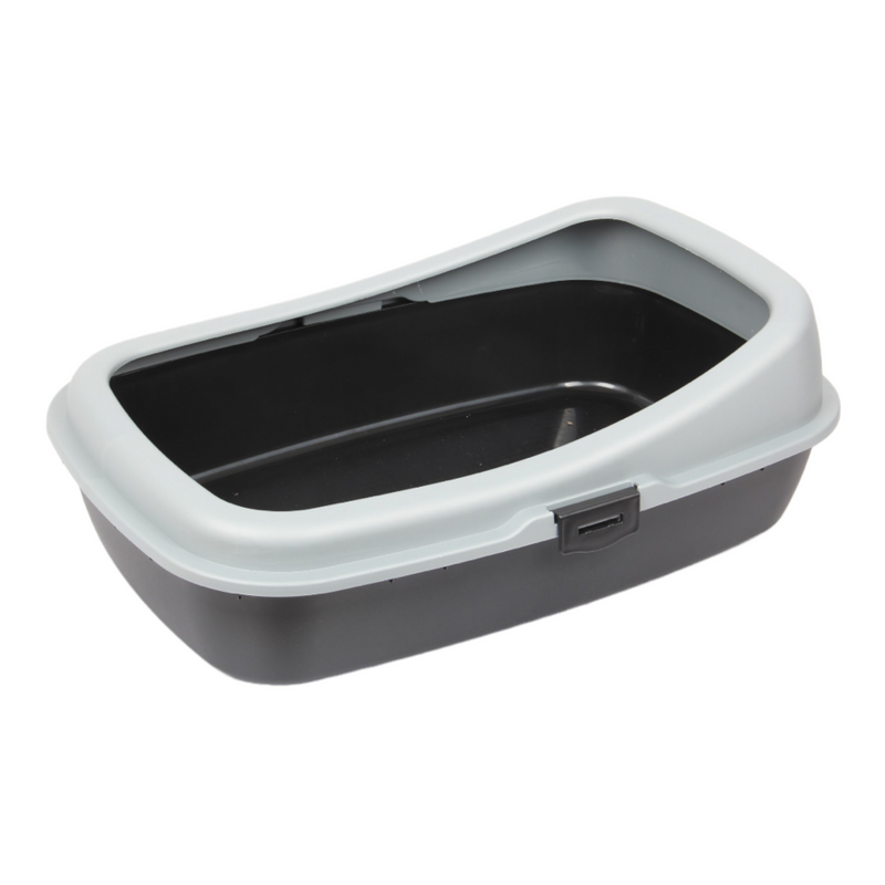 Cat Litter Tray. Big Open Cat Litter Box Tray. (Black & Grey)