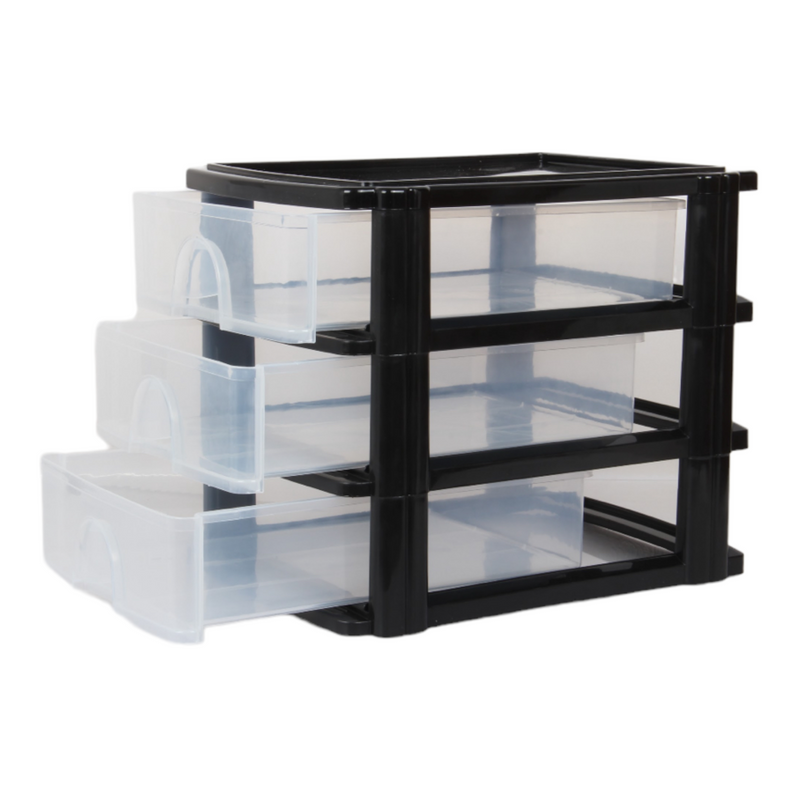 A4 Size Storage Drawers. 3 Tier Desktop Organiser. (Black)