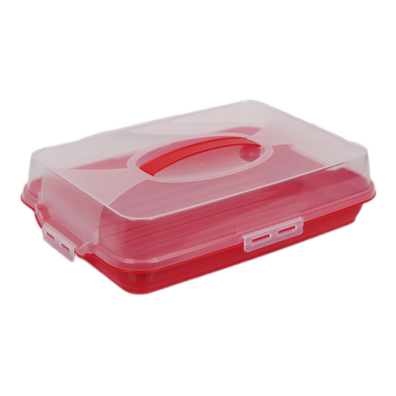 Rectangular Cake Carrier. Plastic Food Storage Box. (44.5x10.5x31cm)(Red)