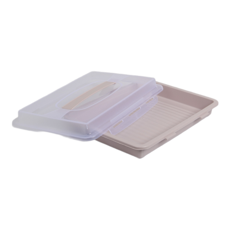 Rectangular Cake Carrier. Plastic Food Storage Box. (33.5x6.5x26cm)(Pink)