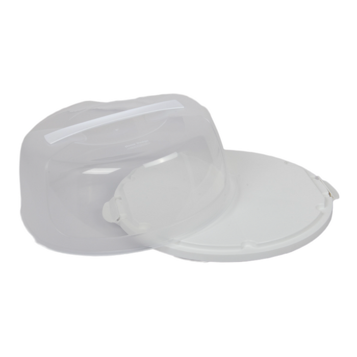 Round Cake Carrier. Plastic Clear Cake Storage Box. (White)