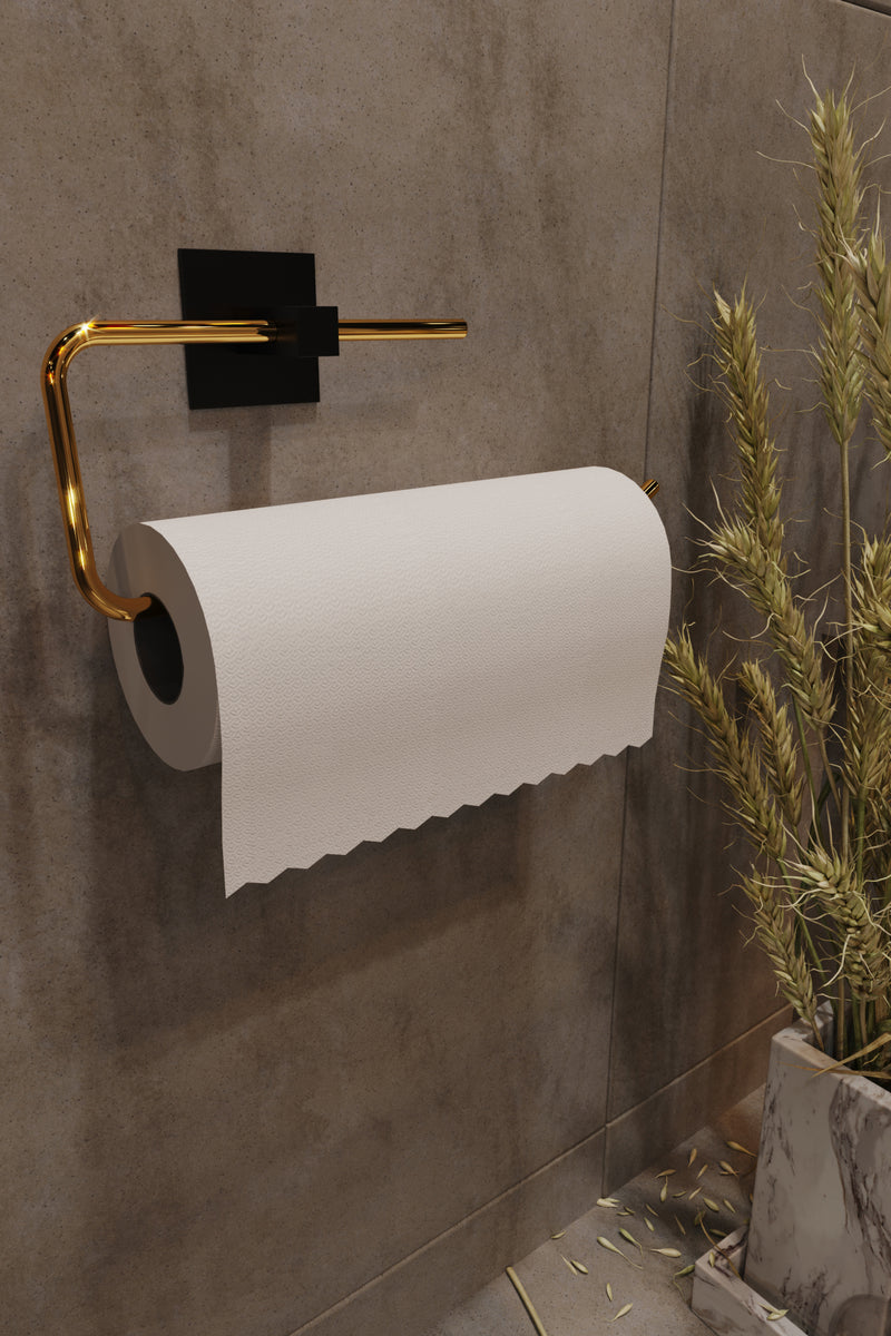 Stainless Steel Self Adhesive Towel Paper Roll Holder. (Black & Gold).
