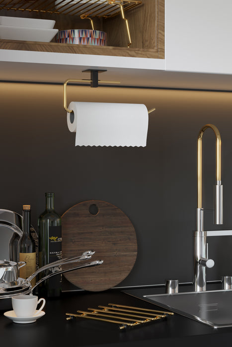 Stainless Steel Self Adhesive Towel Paper Roll Holder. (Black & Gold).