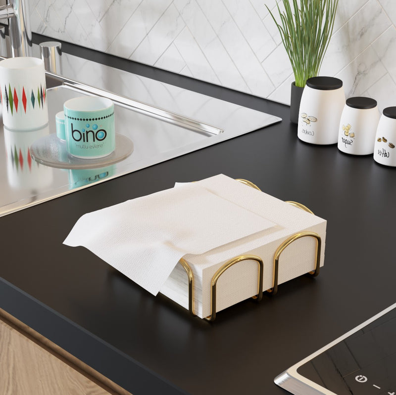 Kitchen Towel Holder and Square Napkin Holder Set. Stainless Steel. (Gold)