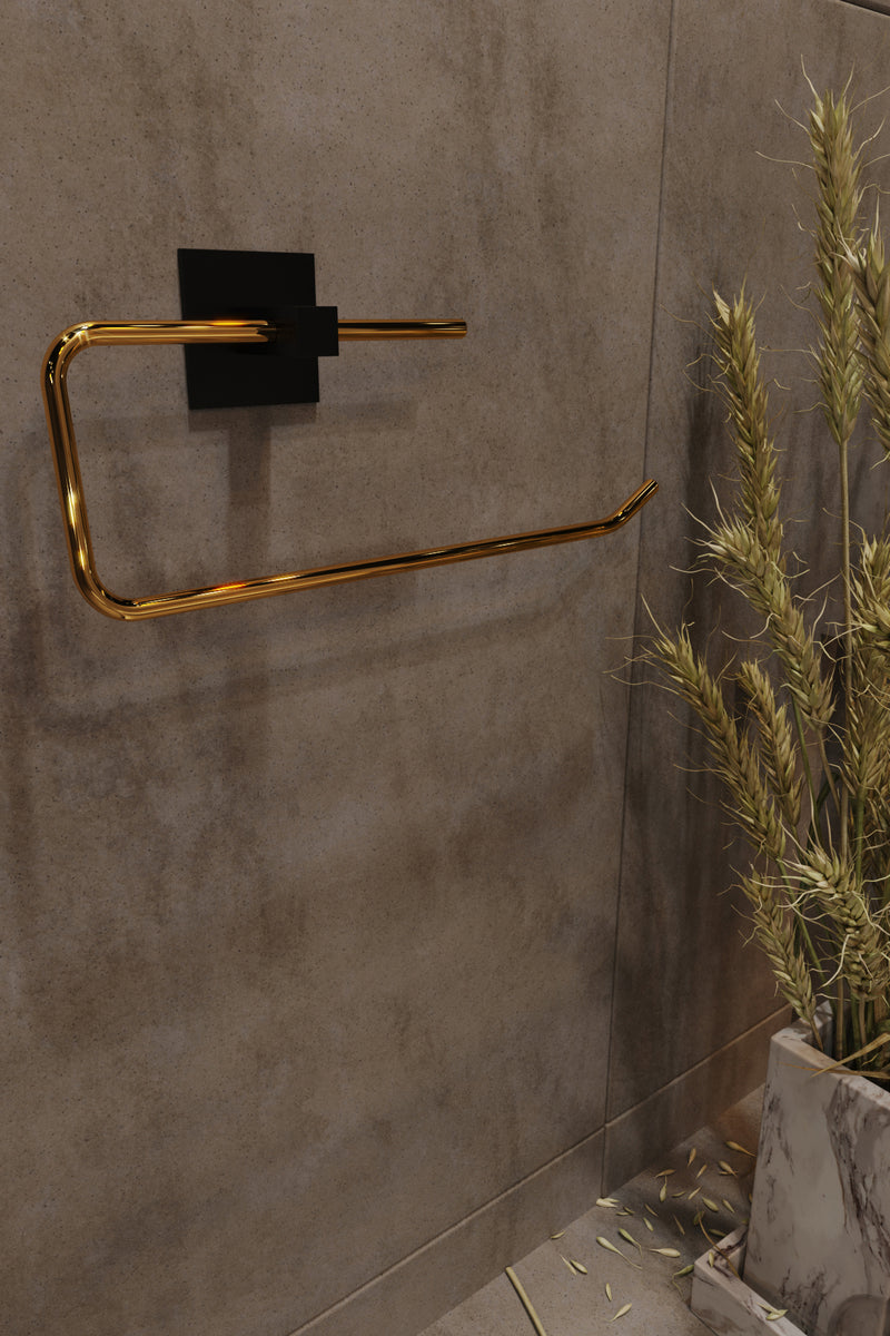 Stainless Steel Self Adhesive Towel Paper Roll Holder. (Black & Gold).