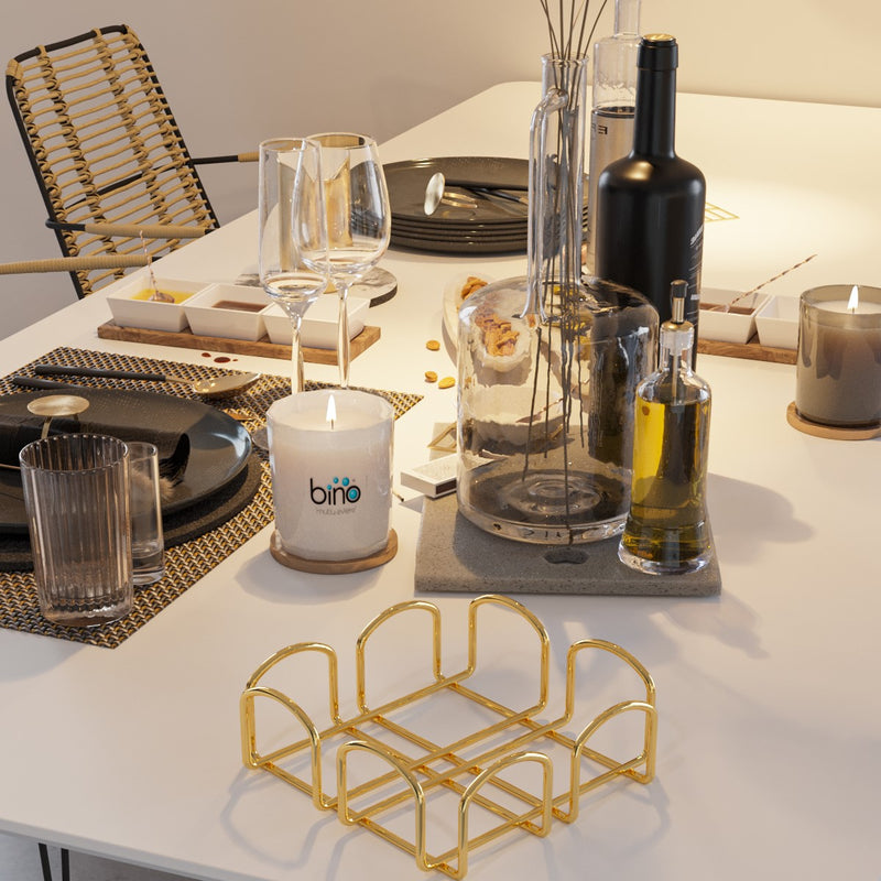 Kitchen Towel Holder and Square Napkin Holder Set. Stainless Steel. (Gold)