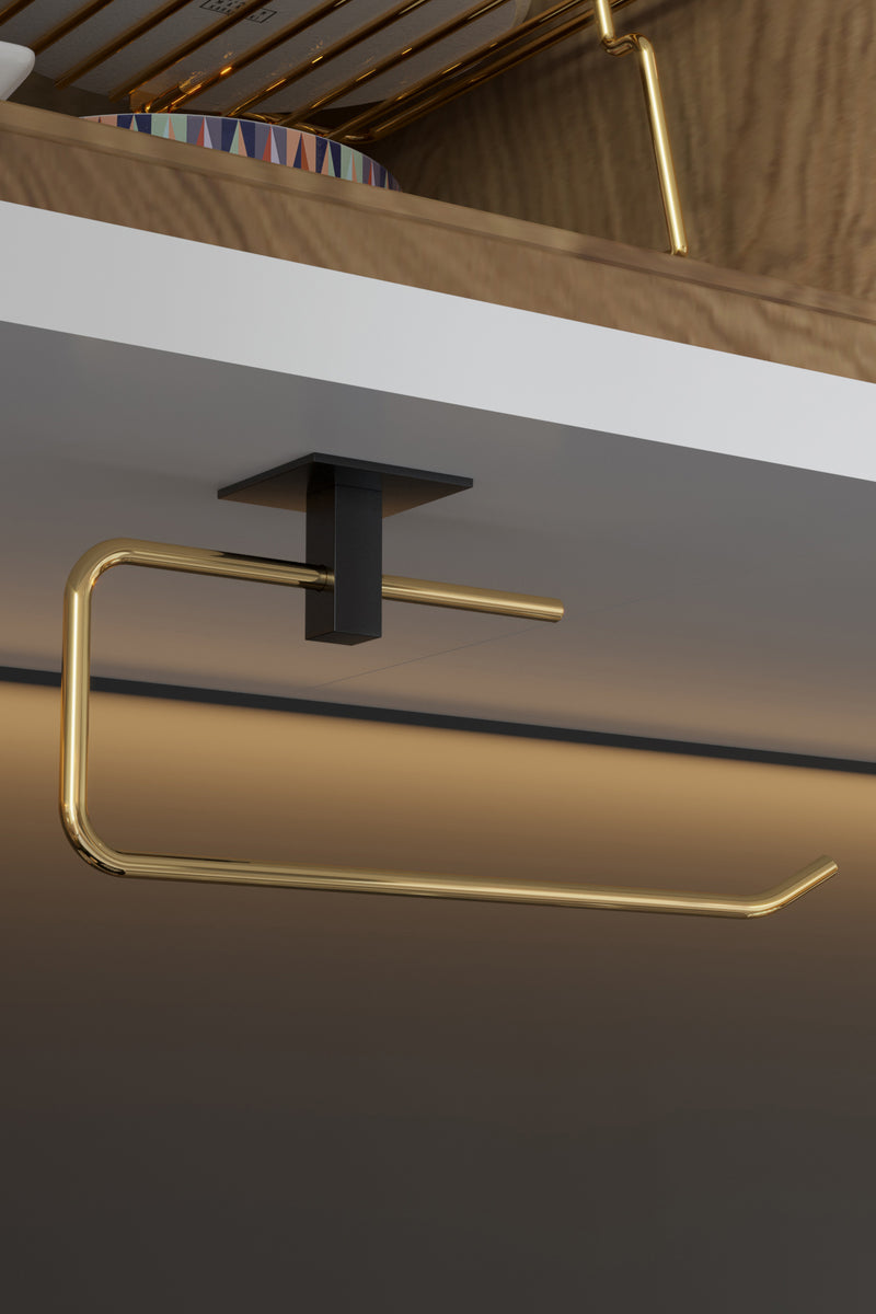 Stainless Steel Self Adhesive Towel Paper Roll Holder. (Black & Gold).