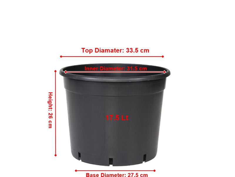 Heavy Duty Black Plastic Plant Pot. Nursery Pot. Outdoor. (Pack of 5) (17.5 L).
