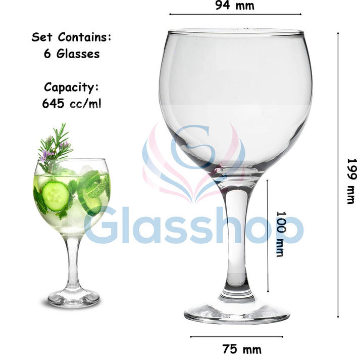 Gin Tonic Cocktail Glasses. Large Copa Gin Balloon. (645 ml) (Pack of 6)