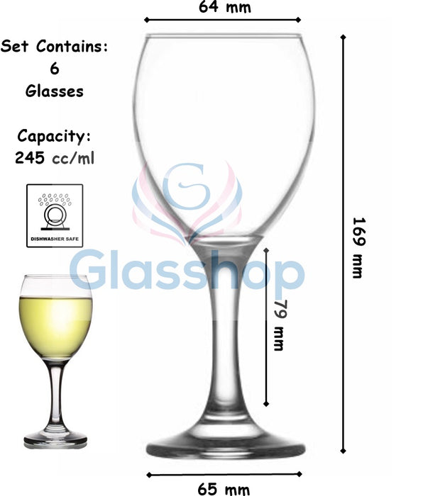 Wine Glasses Set. White Wine Glass. Stemmed Wine Goblet. (Pack of 6) (245 cc)