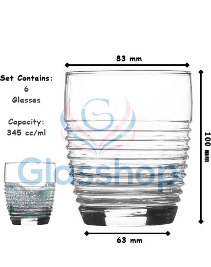 Tumbler Drinking Glasses. Juice Whiskey Cocktail Glass Set. (345 ml) (Pack of 6)