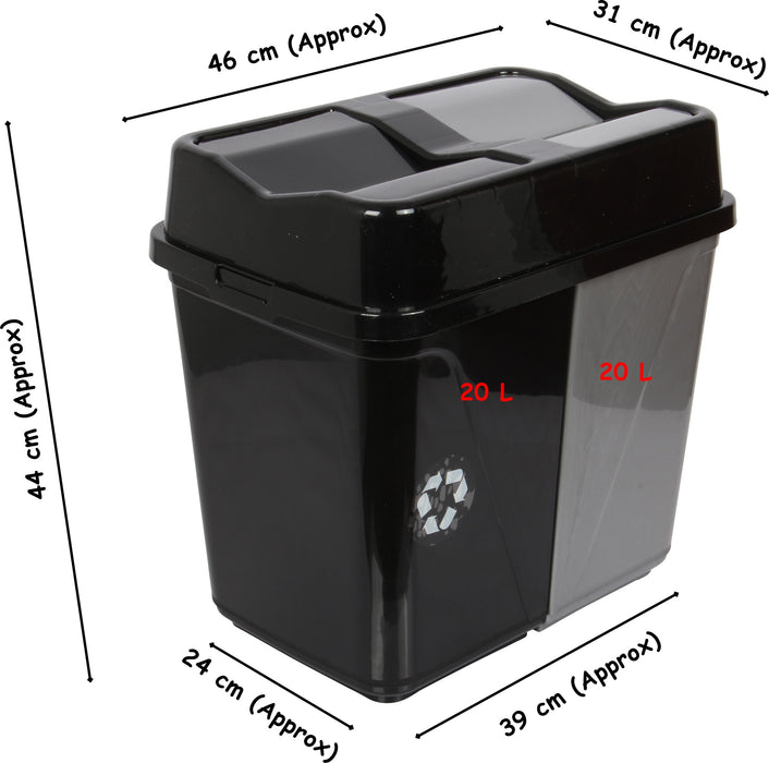 Double Rubbish Waste Separation Bin Recycling. Dual Compartment 40 L (2 x 20 L)
