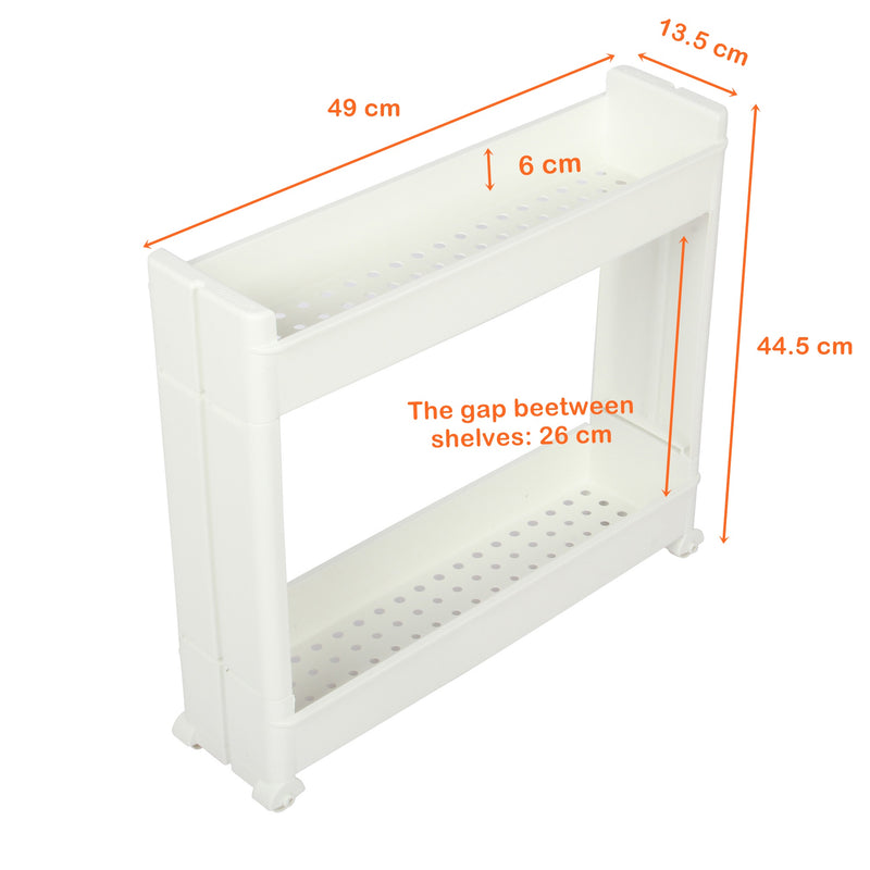 2 Tier Slide out Slim Storage Tower White