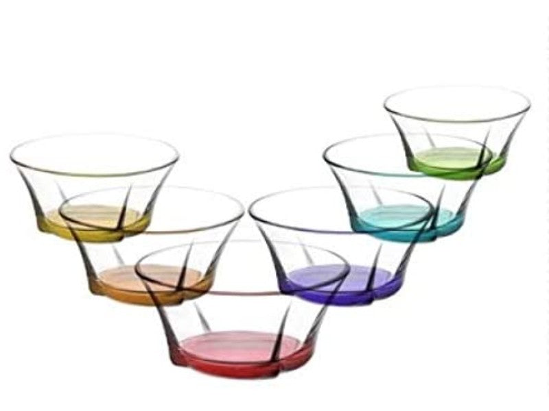 Coloured Base Glass Bowls. Dessert Ice Cream Sundae Fruit Trifle. (Pack of 6)