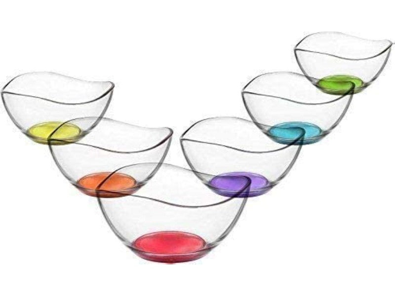 Vibrant Coloured Base Glass Bowls - Set of 6 for Desserts, Ice Cream, and More!