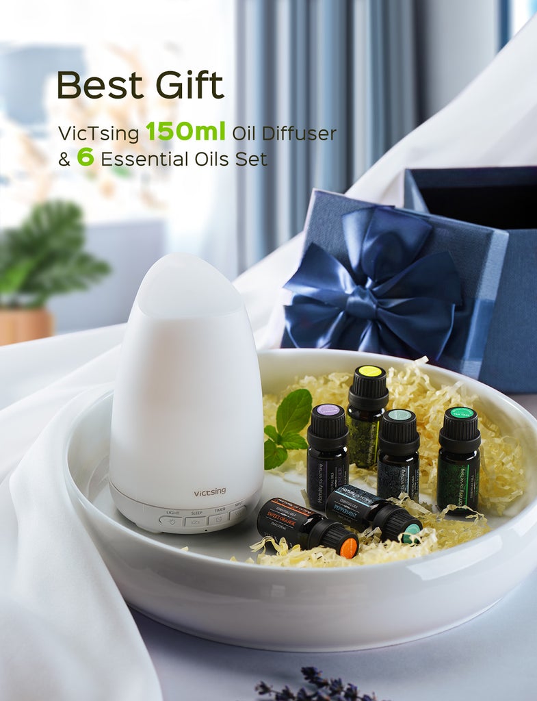 Essential Oil Diffuser with Oils. 150ml Oil Diffuser with 6 Pure Essential Oils.