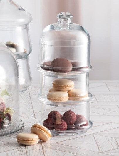 3 Tier Glass Decorative Patisserie Domed Jar. Cake Macaron Cookie Containers.
