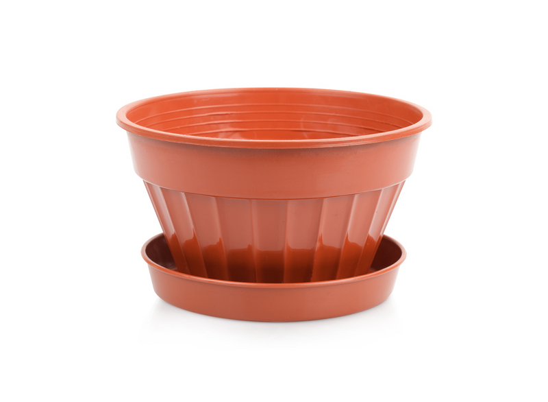 Small Plant Pot and Saucer. Decorative Flower Flat Pot Planter. (2 Lt)