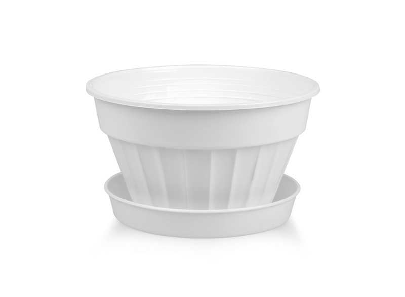 Mini Sizes Plastic Flower Plant Pot and Saucer. Decorative Flat Pot Planter.