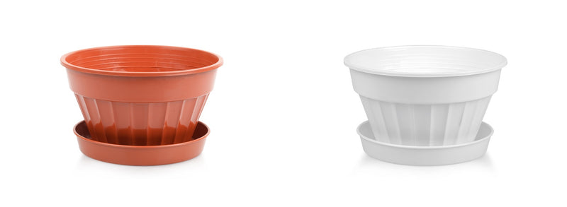 Mini Sizes Plastic Flower Plant Pot and Saucer. Decorative Flat Pot Planter.