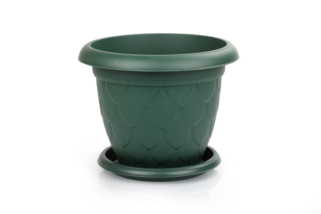 Plastic Round Flower Pot and Saucer. Waterdrop Decor In/Out Planter Plant Pot.