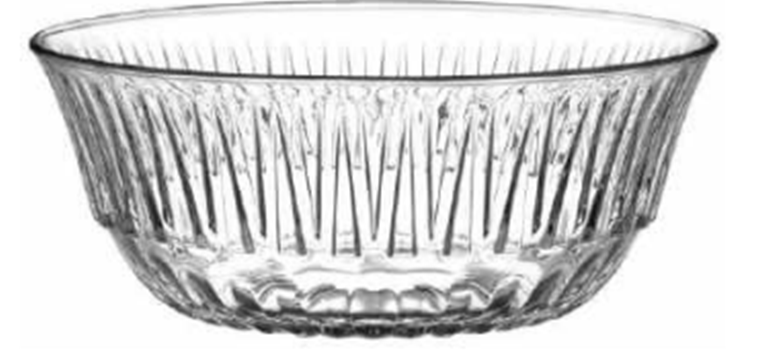 Large Glass Salad Serving Bowl. Ridged Trifle Fruit Desert Dish. ( 2050 cc/ml )