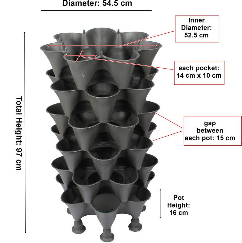 Stacking Garden Flower Tower Pot. Strawberry Planter Pot. (6x7 Pocket) (42 Plants).