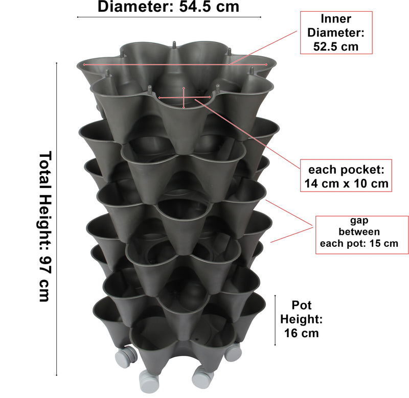 Stacking Garden Flower Tower Pot. Strawberry Planter Pot with Wheels. (6x7 Pocket) (42 Plants).