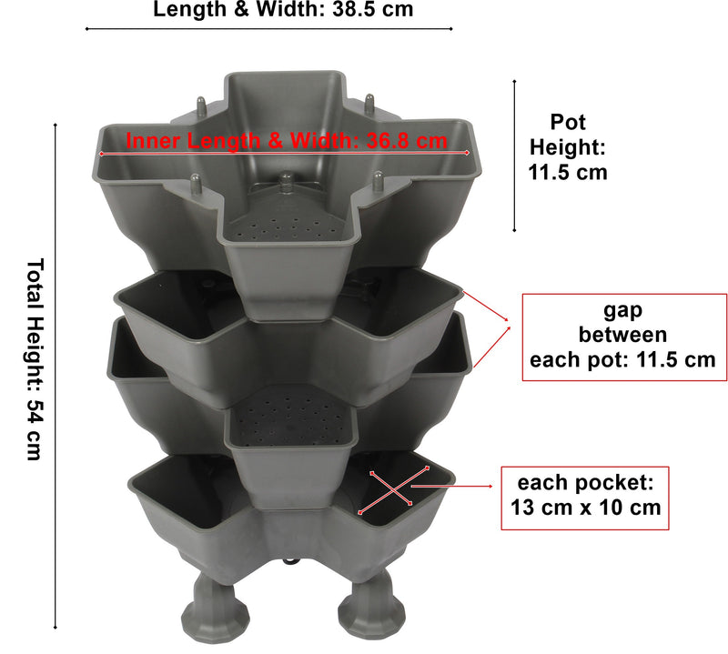 Stacking Garden Flower Tower Pot. Strong Plastic Planter Tower Pot. (4x4 Pocket).